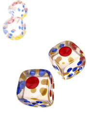 four playing roll the dice on  light surface