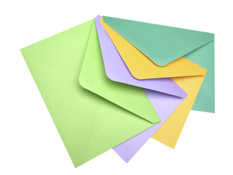 four post envelopes on  white background,  close up