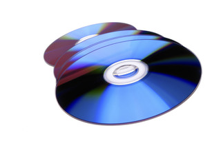 dvd disks on  white background,  close up