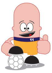 This is a cartoon illustration of a soccer player with football.