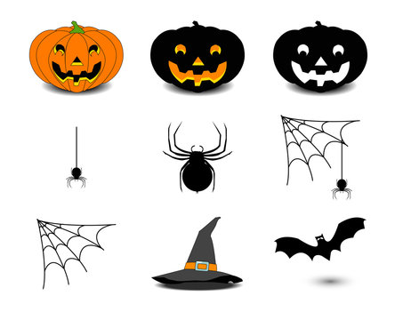 set icons of halloween on white background