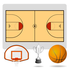 basketball field, ball and objects vector