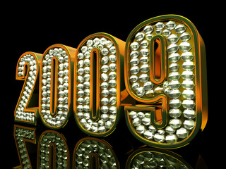 Modern 2009 year isolated on black background 3D