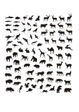 big collection of vector silhouettes of various animals