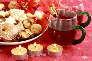 Hot drink for Christmas with delicious cookies