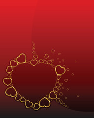 Red Valentines background with golden hearts