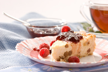 food series:  cheese-cake with red raspberry jam