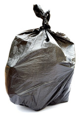 Black garbage bag isolated on a white background