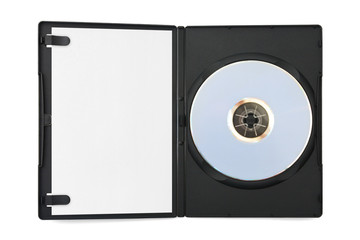 Computer dvd disk in case and empty paper