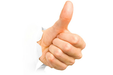 Hand with thumb up has broken paper - 9930772