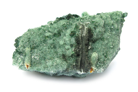 Atacamite green mineral stone on white