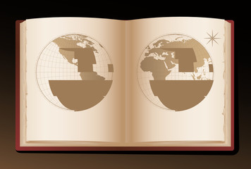 world map draw on old book - vector