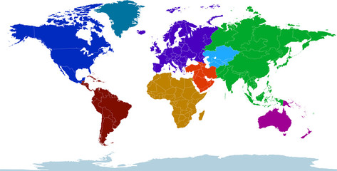 Fototapeta premium mapa świata z zaznaczonymi wszystkimi krajami i granicami