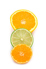 slice three citrus on white background