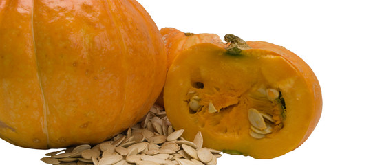 A pumpkin and pumpkin seeds