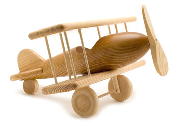 object on white - wooden toy airplane
