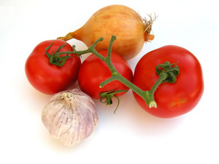 Tomaten, Zwiebel und Knoblauch