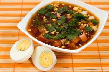 vegetable soup and hard-boiled egg