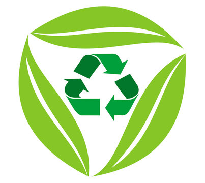 Leafs with recycled icon on the white backround