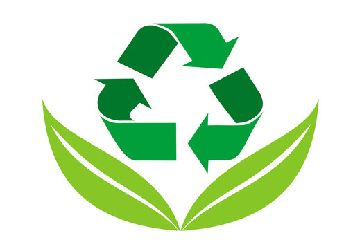 Recycled icon with leaf on the white background