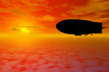 zeppelin silhouette with sunset behind © goce risteski