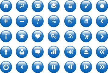Blue Glossy Vector Icon / Button Set for Web
