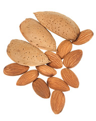 Almond shells and cores isolated on white background