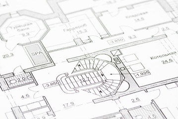 House plan blueprints close up