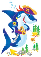 Cercles muraux Pirates Shark Pirate (clip-art avec contour de couleur)