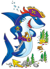Shark Pirate (clip-art with black contour)