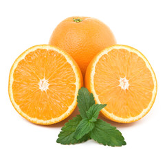 Oranges and mint. Isolated over white