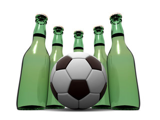 Bottles of beer and ball. 3d