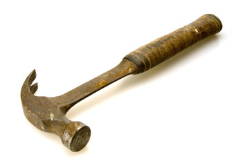 Old steel claw hammer with rubber handle