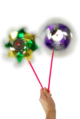 Pinwheels of bright colors made of metallic plastic