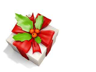 christmas box decorated by holly berry