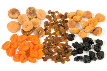 Dried fruits collection on the white background