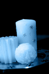 Blue christmas candles detail
