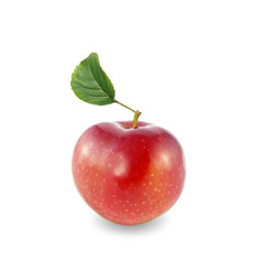 red apple with green leaf