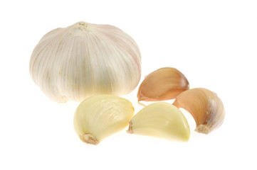 Close up of garlic in isolated white background