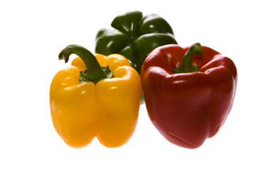 Yellow, green and red peppers