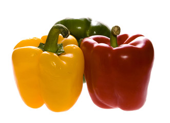 Yellow, green and red peppers