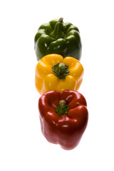 Green, yellow and red peppers
