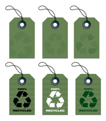 six recycled hang tags in olive green