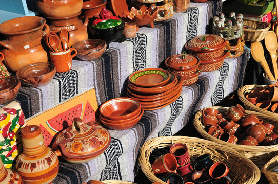 Outdoor Market Stall Selling Mexican Pottery