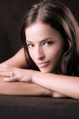 beautiful woman portrait, leaned on hands