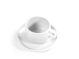 White cup and saucer on white