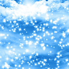 bright glitters on a soft blue background