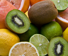 Naklejka na ściany i meble Kiwi, lemon, lime and grapefruit close-up