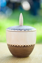 Vintage wooden bowl with lid