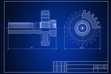 Close-up of blueprint background with gears